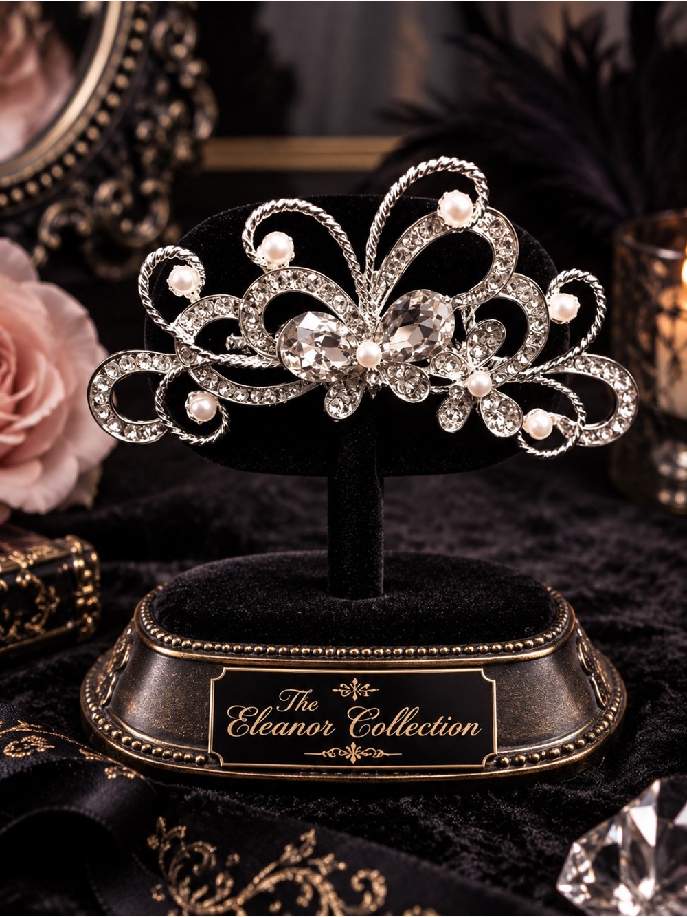 The Eleanor Collection Luxe Silver Pearl Rhinestone Statement Hair Comb